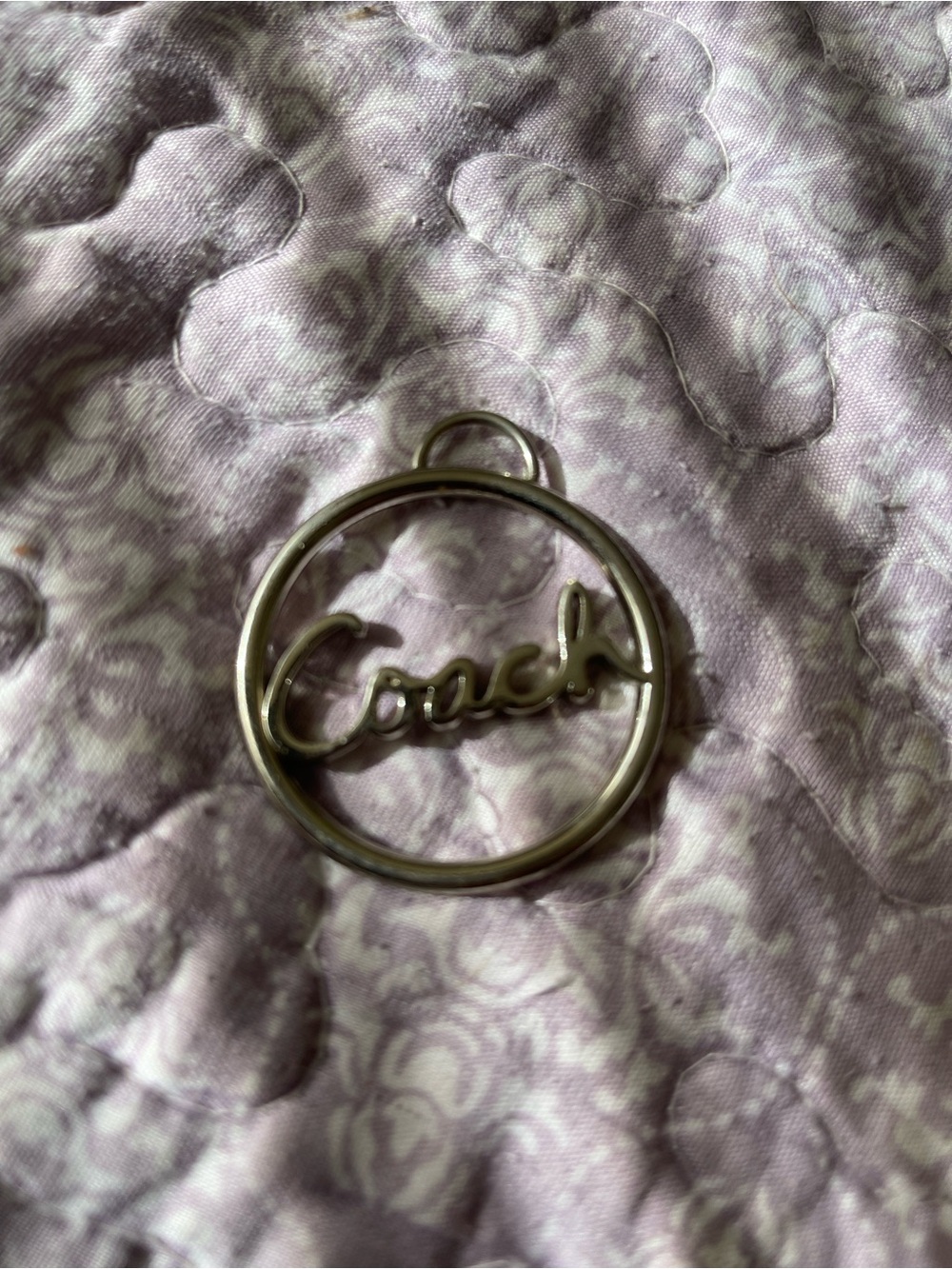 Coach Silver Script Circle Charm Keyring